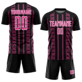 Custom Black Pink-White Geometric Shape Sublimation Soccer Uniform Jersey