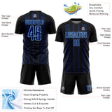 Custom Black Royal-Light Blue Geometric Shape Sublimation Soccer Uniform Jersey