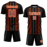 Custom Black Orange-White Geometric Shape Sublimation Soccer Uniform Jersey