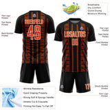 Custom Black Orange-White Geometric Shape Sublimation Soccer Uniform Jersey