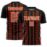 Custom Black Orange-White Geometric Shape Sublimation Soccer Uniform Jersey