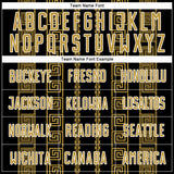 Custom Black Old Gold-White Geometric Shape Sublimation Soccer Uniform Jersey