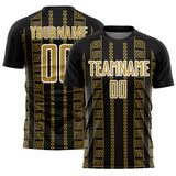 Custom Black Old Gold-White Geometric Shape Sublimation Soccer Uniform Jersey