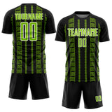 Custom Black Neon Green-White Geometric Shape Sublimation Soccer Uniform Jersey