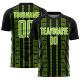 Custom Black Neon Green-White Geometric Shape Sublimation Soccer Uniform Jersey