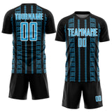 Custom Black Sky Blue-White Geometric Shape Sublimation Soccer Uniform Jersey