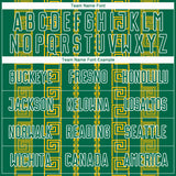 Custom Kelly Green Gold-White Geometric Shape Sublimation Soccer Uniform Jersey