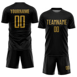 Custom Black Old Gold Sublimation Soccer Uniform Jersey