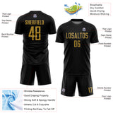Custom Black Old Gold Sublimation Soccer Uniform Jersey