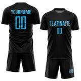 Custom Black Sky Blue Sublimation Soccer Uniform Jersey