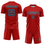 Custom Red Teal Sublimation Soccer Uniform Jersey