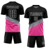 Custom Black Gray-Pink Gradient Geometric Shape Sublimation Soccer Uniform Jersey