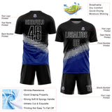 Custom Black Gray-Royal Gradient Geometric Shape Sublimation Soccer Uniform Jersey
