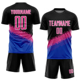 Custom Black Pink-Thunder Blue Gradient Geometric Shape Sublimation Soccer Uniform Jersey