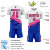 Custom White Pink Thunder Blue-Black Gradient Geometric Shape Sublimation Soccer Uniform Jersey