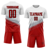 Custom White Red Gray-Black Gradient Geometric Shape Sublimation Soccer Uniform Jersey