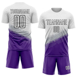 Custom White Gray Purple-Black Gradient Geometric Shape Sublimation Soccer Uniform Jersey