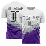 Custom White Gray Purple-Black Gradient Geometric Shape Sublimation Soccer Uniform Jersey