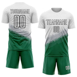 Custom White Gray Kelly Green-Black Gradient Geometric Shape Sublimation Soccer Uniform Jersey