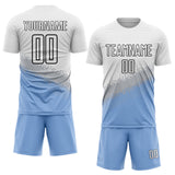 Custom White Gray Light Blue-Black Gradient Geometric Shape Sublimation Soccer Uniform Jersey