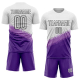 Custom White Medium Purple Purple-Black Gradient Geometric Shape Sublimation Soccer Uniform Jersey