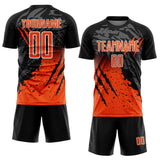 Custom Black Orange-White Gradient Scratch Splash Sublimation Soccer Uniform Jersey