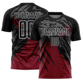Custom Black Crimson-White Gradient Scratch Splash Sublimation Soccer Uniform Jersey