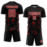 Custom Black Red-White Abstract Liquid Sublimation Soccer Uniform Jersey