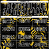 Custom Black Yellow-White Abstract Liquid Sublimation Soccer Uniform Jersey