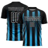 Custom Black Sky Blue-White Geometric Shape Sublimation Soccer Uniform Jersey
