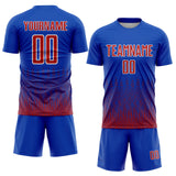 Custom Royal Red-White Geometric Shape Sublimation Soccer Uniform Jersey