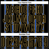 Custom Black Thunder Blue-Old Gold Stripe Line Sublimation Soccer Uniform Jersey