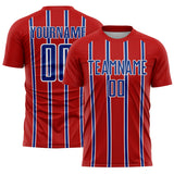 Custom Red Royal-White Stripe Line Sublimation Soccer Uniform Jersey