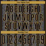 Custom Gray Black-Old Gold Stripe Line Sublimation Soccer Uniform Jersey
