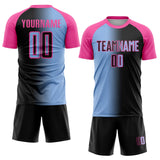 Custom Black Light Blue-Pink Sublimation Gradient Fashion Soccer Uniform Jersey