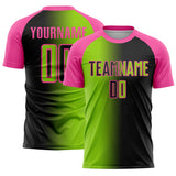 Custom Black Neon Green-Pink Sublimation Gradient Fashion Soccer Uniform Jersey