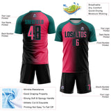Custom Black Neon Pink-Teal Sublimation Gradient Fashion Soccer Uniform Jersey