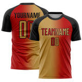 Custom Red Old Gold-Black Sublimation Gradient Fashion Soccer Uniform Jersey