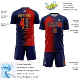 Custom Navy Red-Old Gold Sublimation Gradient Fashion Soccer Uniform Jersey