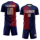 Custom Navy Vintage USA Flag Maroon-Cream Sublimation Gradient Fashion Soccer Uniform Jersey