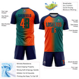 Custom Teal Orange-Navy Sublimation Gradient Fashion Soccer Uniform Jersey
