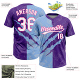 Custom Graffiti Pattern Purple Light Blue-Pink 3D Two-Button Unisex Softball Jersey