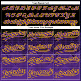 Custom Black Purple-Gold 3D Pattern Gradient Square Shapes Two-Button Unisex Softball Jersey