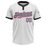 Custom White Black Pinstripe Gray-Pink Two-Button Unisex Softball Jersey