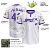 Custom White Purple Pinstripe Gray Two-Button Unisex Softball Jersey