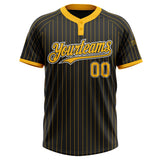 Custom Black Gold Pinstripe White Two-Button Unisex Softball Jersey