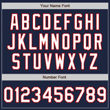 Custom Navy Red Pinstripe White Two-Button Unisex Softball Jersey