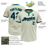 Custom Cream Kelly Green Pinstripe Navy Two-Button Unisex Softball Jersey