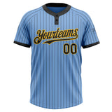Custom Light Blue Black Pinstripe Gold Two-Button Unisex Softball Jersey