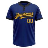 Custom Royal Black Pinstripe Gold Two-Button Unisex Softball Jersey
